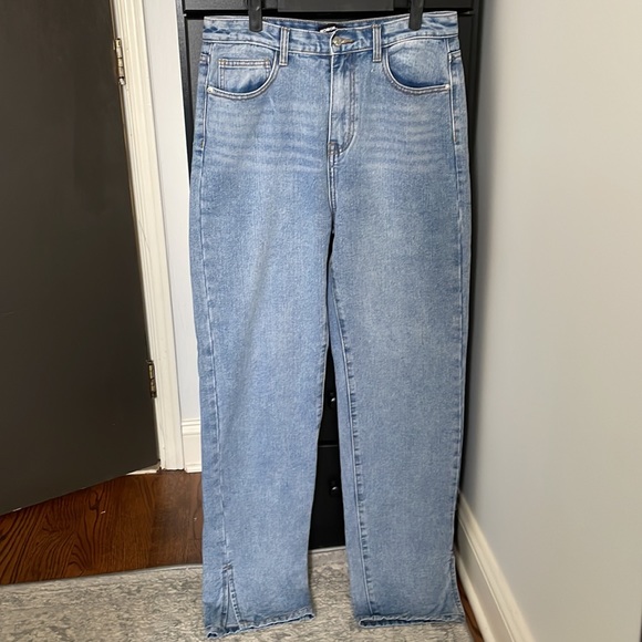 Missy Empire Denim Acid Wash Straight Leg Split Detail Jeans size US 12/UK 14 - Picture 7 of 11